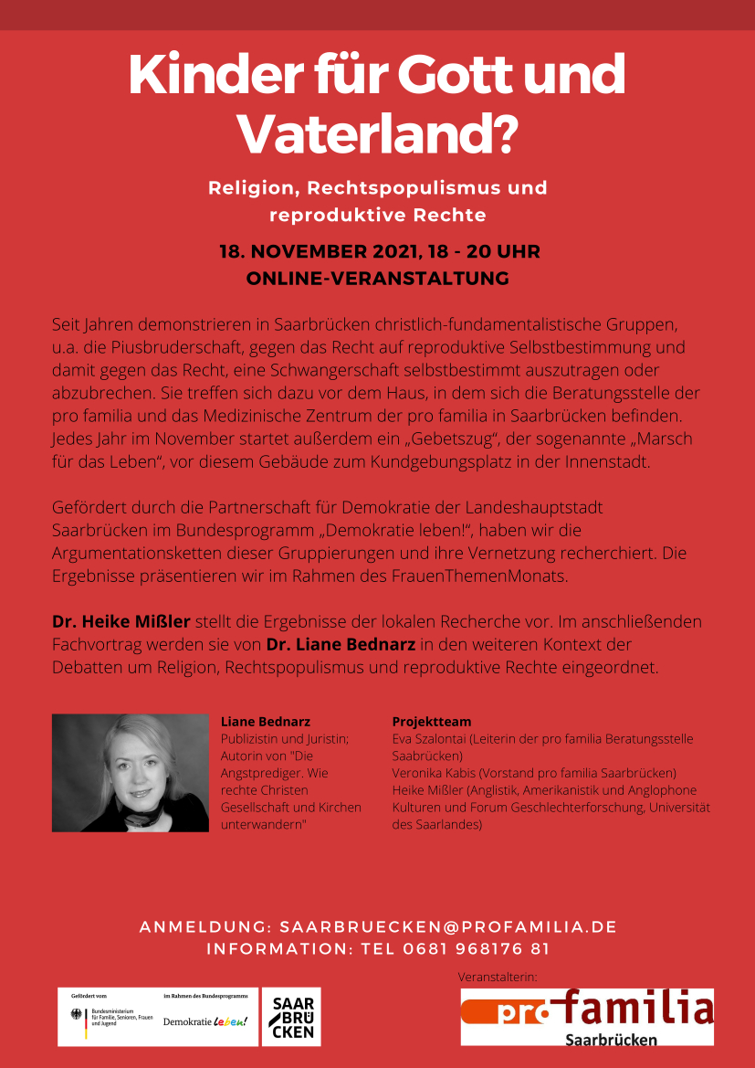 Online-Veranstaltung zu Religion, Rechtspopulismus und reproduktiven Rechten am Donnerstag, 18. November 2021, um 18 Uhr
