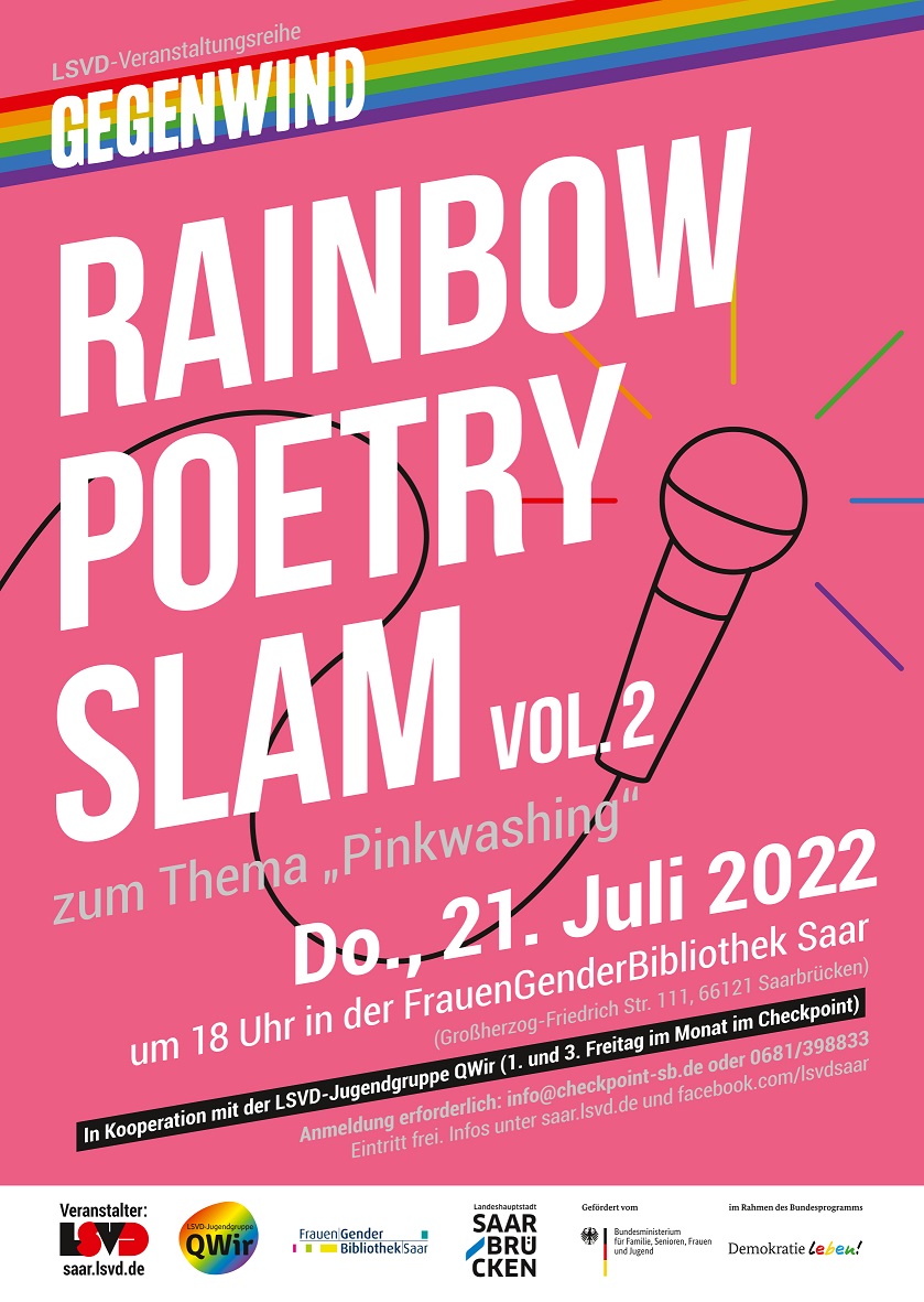 LSVD-Rainbow-Poetry Slam am Donnerstag, 21.7.2022 in der FGBS