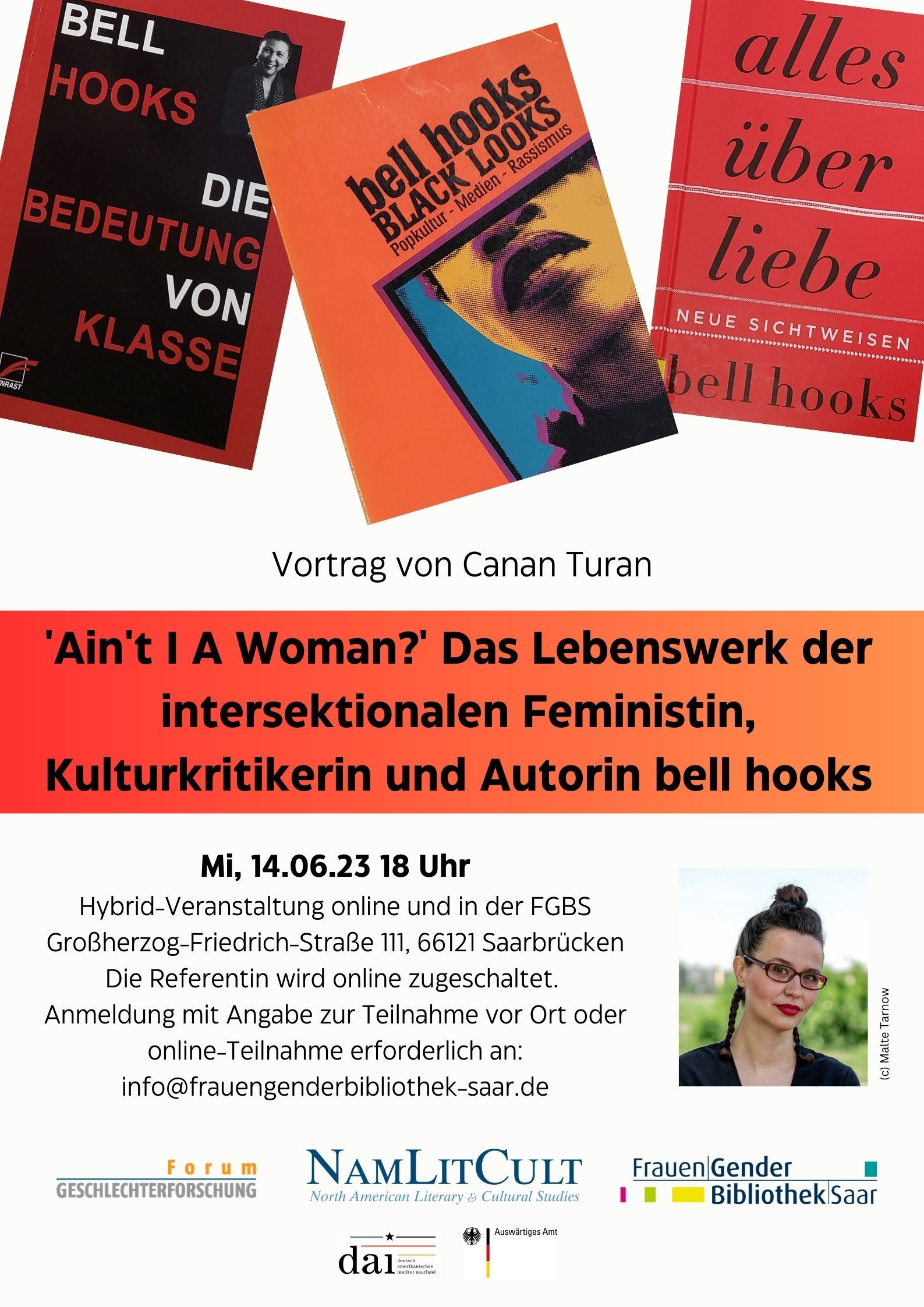 Vortrag von Canan Turan  „‘Ain’t I A Woman?’ Das Lebenswerk der intersektionalen Feministin, Kulturkritikerin und Autorin bell hooks“ am 14.6.2023 um 18 Uhr