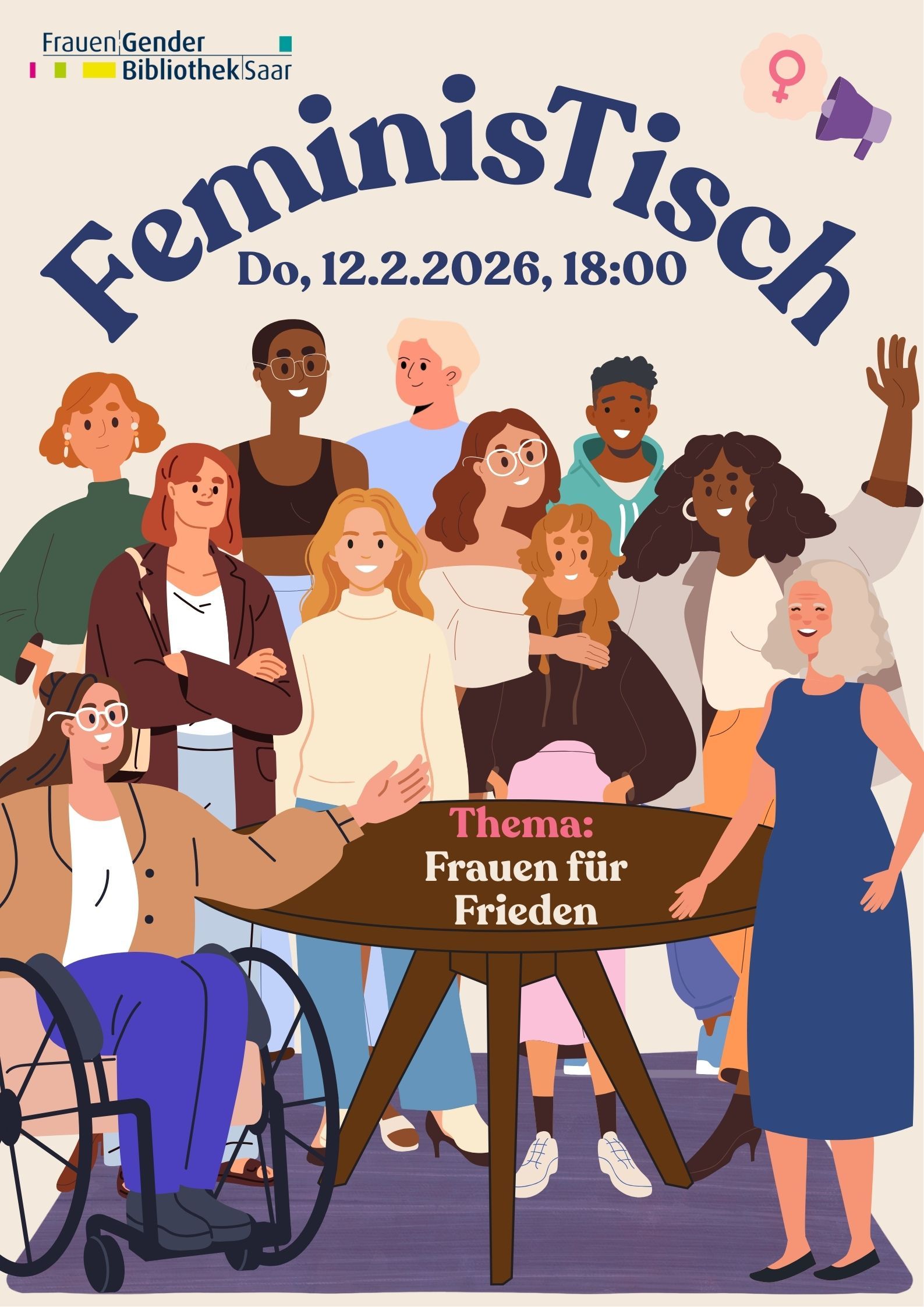 After Work „FeminisTisch“ am 12. Februar 2026 mit Thema „Frauen für Frieden“