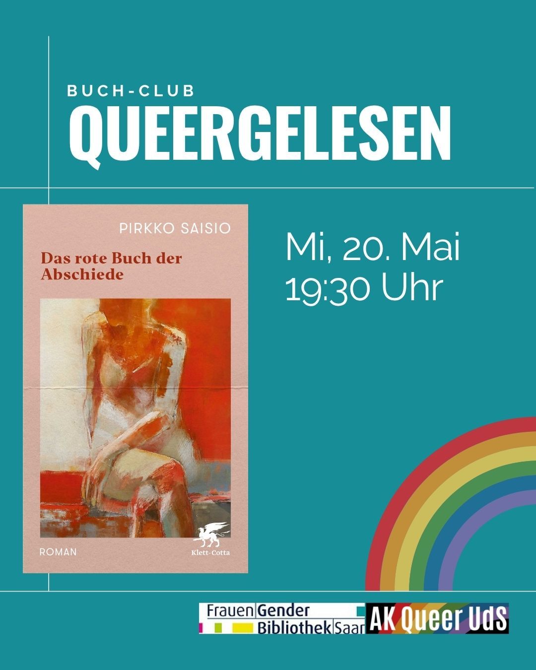 „Queergelesen“ am 20.5.2026 mit „Das rote Buch der Abschiede“ von Pirkko Saisio