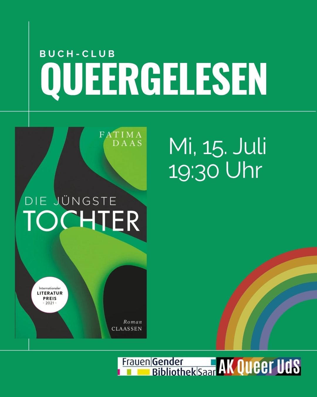 „Queergelesen“ am 15.7.2026 mit „Die jüngste Tochter“ von Fatima Daas