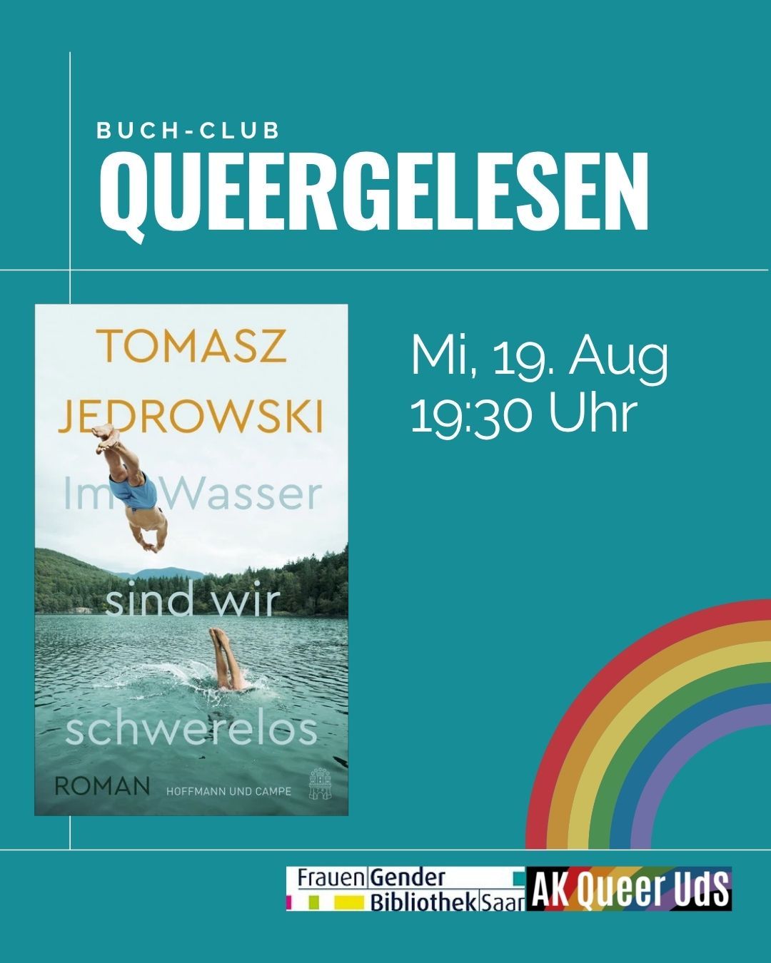 „Queergelesen“ am 19.8.2026 mit „Im Wasser sind wir schwerelos“ von Tomasz Jedrowski